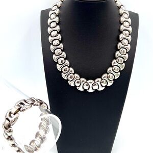 Chunky Silver Necklace and Bracelet Set